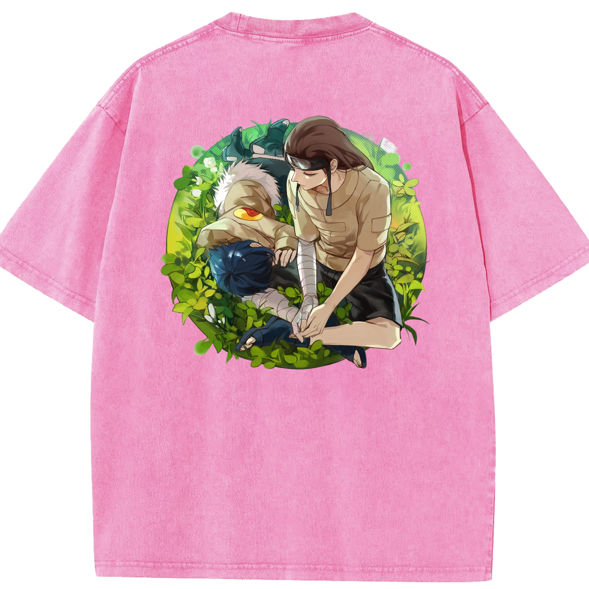 （画像用） NARUTO -ナルト- 日向ネジ Hyūga Neji 綿100% ヴィンテージ風 半袖Tシャツ（背面プリント）